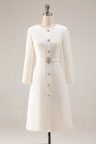 Ivory A Line Single Breasted Midi Work Dress with Belt