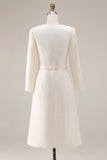 Ivory A Line Single Breasted Midi Work Dress with Belt