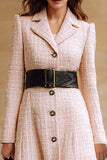 Pink A Line Notched Lapel Single-breasted Work Dress