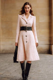 Pink A Line Notched Lapel Single-breasted Work Dress