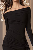 Black Tight Off The Shoulder Short Cocktail Dress With Ruffles