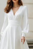 Ivory V-Neck A Line Long Sleeves Floor-Length Wedding Dress