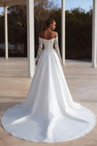 Ivory A Line Off The Shoulder Sweep Train Wedding Dress with Lace