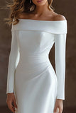 Ivory Off The Shoulder Long Sleeves Sweep Train Wedding Dress