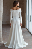 Ivory Off The Shoulder Long Sleeves Sweep Train Wedding Dress