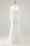 Ivory Mermaid Cowl Neck Flare Sleeves Sweep Train Wedding Dress