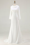 Ivory Mermaid Cowl Neck Flare Sleeves Sweep Train Wedding Dress