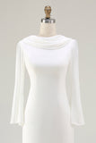 Ivory Mermaid Cowl Neck Flare Sleeves Sweep Train Wedding Dress