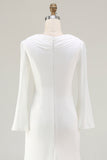 Ivory Mermaid Cowl Neck Flare Sleeves Sweep Train Wedding Dress