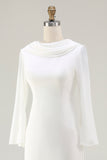 Ivory Mermaid Cowl Neck Flare Sleeves Sweep Train Wedding Dress