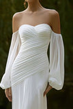 Off The Shoulder Ruched Mermaid Ivory Wedding Dress