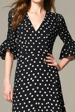 Black White Dot Ruffled A Line Long Formal Dress with Sleeves
