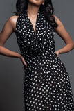 Black White Dot A Line Halter Long Formal Dress