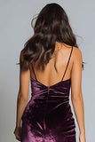 Plum Spaghetti Straps Velvet A Line Formal Dress