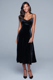 Black Spaghetti Straps A Line Velvet Formal Dress