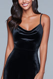 Black Spaghetti Straps A Line Velvet Formal Dress