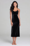 Black Velvet Spaghetti Straps A Line Formal Dress