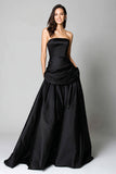 Black A Line Satin Strapless Long Formal Dress