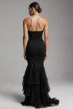Black Mermaid Sweetheart Sweep Train Maxi Formal Dress with Ruffles
