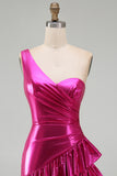 Sparkly Gold Metallic One Shoulder Short Cocktail Dress with Ruffles