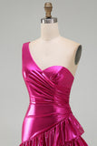 Sparkly Gold Metallic One Shoulder Short Cocktail Dress with Ruffles