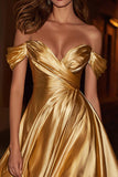 Simple Gold Off The Shoulder A Line Short Homecoming Dress