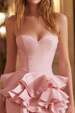 Pink Tight Corset Sweetheart Ruffled Short Homecoming Dress