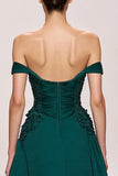 Light Green Satin A Line Long Formal Dress with Appliques