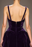 Dark Purple Velvet A Line Deep V-Neck Long Formal Dress