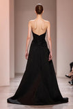Sparkly Black A Line Beaded Sweetheart Long Formal Dress with Slit