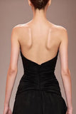Sparkly Black A Line Beaded Sweetheart Long Formal Dress with Slit