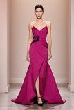 Fuchsia Satin Mermaid Sweetheart Long Formal Dress with 3D Flower