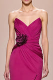 Fuchsia Satin Mermaid Sweetheart Long Formal Dress with 3D Flower