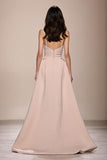 Champagne Satin A Line Ruched Long Formal Dress With Slit