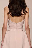 Champagne Satin A Line Ruched Long Formal Dress With Slit