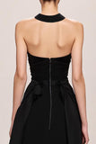 Velvet Black A-Line Halter Long Evening Dress
