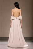 Ivory Satin A Line Halter Neck Long Formal Dress with Slit