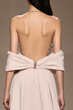 Ivory Satin A Line Halter Neck Long Formal Dress with Slit