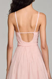 Light Pink Chiffon A Line Spaghetti Straps Long Formal Dress