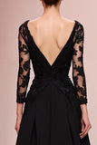 Black A Line Appliqued Long Formal Dress with Sleeves