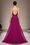 Plum A Line Appliqued Spaghetti Straps Long Formal Dress