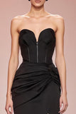 Black Mermaid Satin Sweetheart Long Formal Dress with Slit