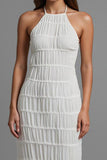 Halter Chiffon Sheath Ivory Long Evening Dress
