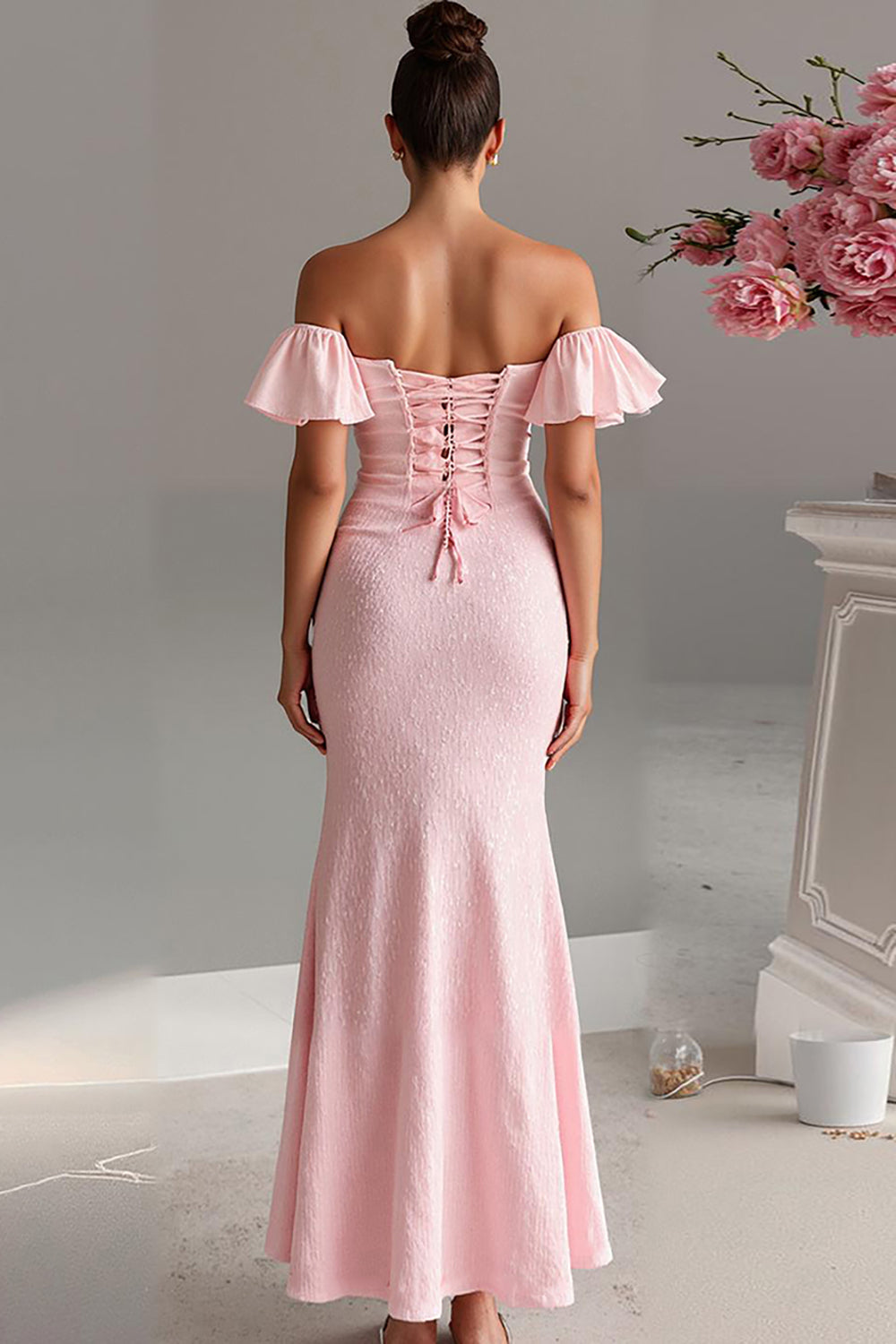 women's light pink off the shoulder dress formal ZAPAKA Women Light Pink Evening Dress Off the Shoulder Mermaid Satin Formal Dress – ZAPAKA AU