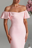 Light Pink Off the Shoulder Mermaid Satin Evening Dress
