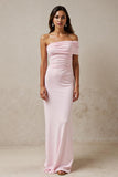 One Shoulder Light Pink Ruched Sheath Long Evening Dress