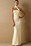 Daffodil Satin Sheath Halter Long Evening Dress