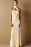 Daffodil Satin Sheath Halter Long Evening Dress