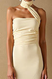 Daffodil Satin Sheath Halter Long Evening Dress