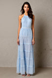 Halter A Line Sky Blue Ruched Evening Dress